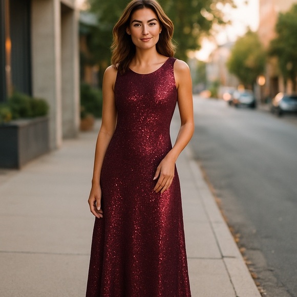 Christina Wu Sequin Gown Claret Style 22704 Size 0 - Picture 1 of 7